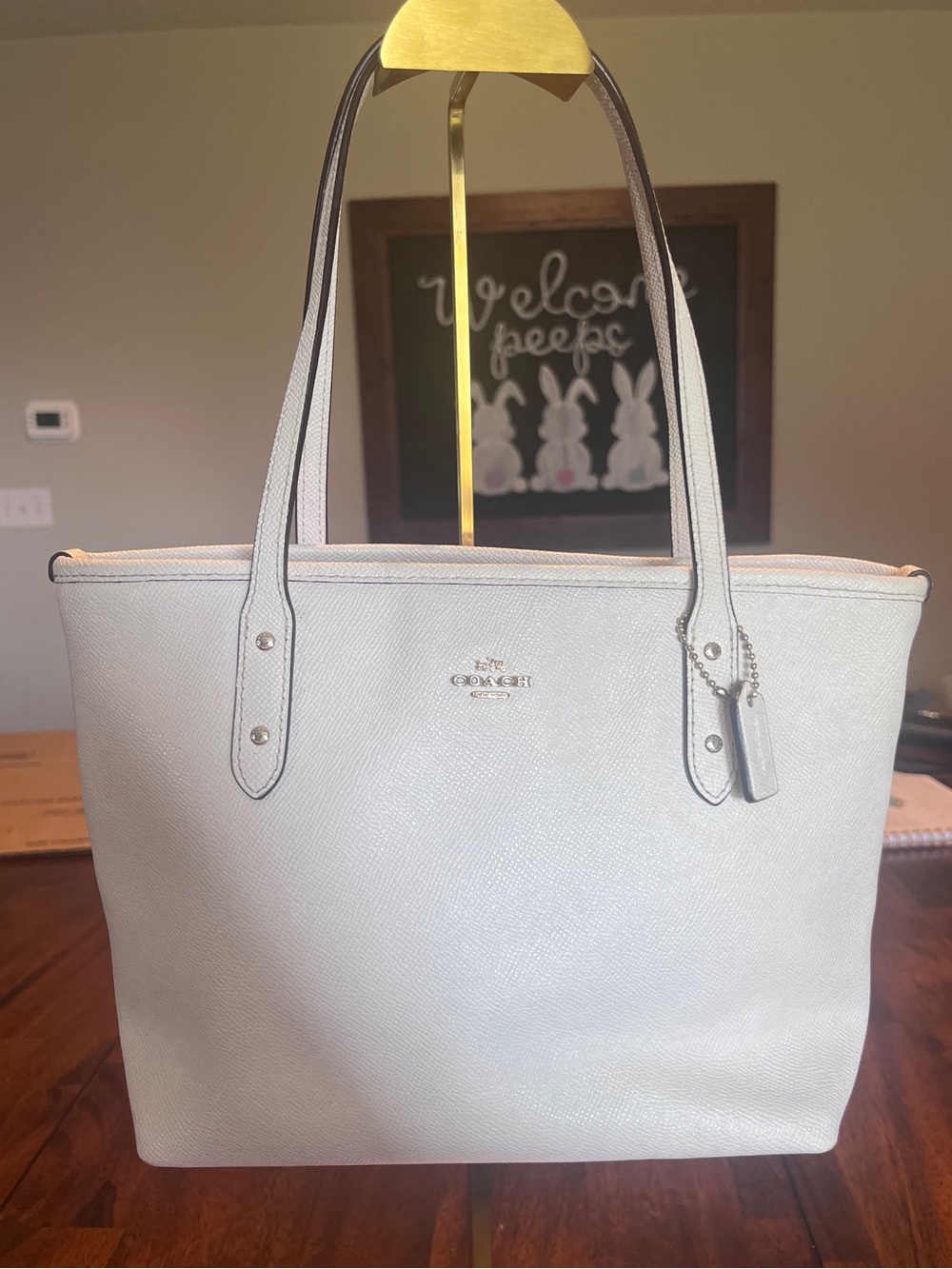 Coach Mini City Zip Tote F22967 Chalk White Crossgrain Leather Shoulder Bag